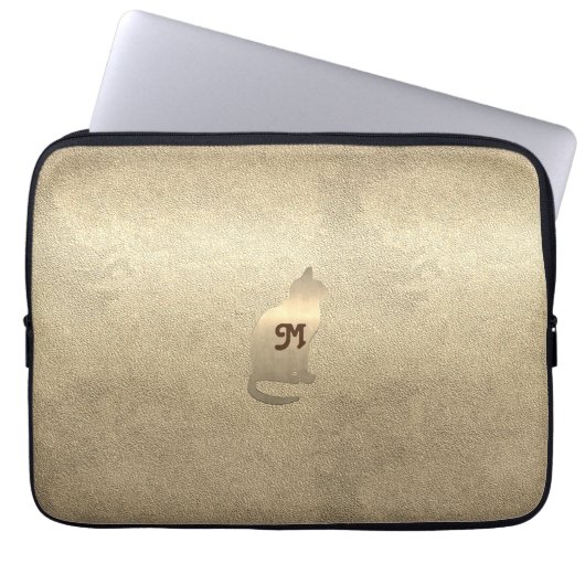 Monogramm für coole Chic Gold Cat Pet Animals Laptopschutzhülle (Vorderseite)