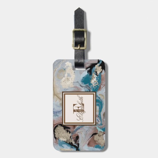 Monogramm für coole Goldmarmor Gepäckanhänger (Vorderseite vertikal)