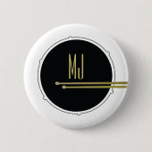 Monogramm für Coole Schwarz-Weiß-Trommeln Button (Vorderseite)