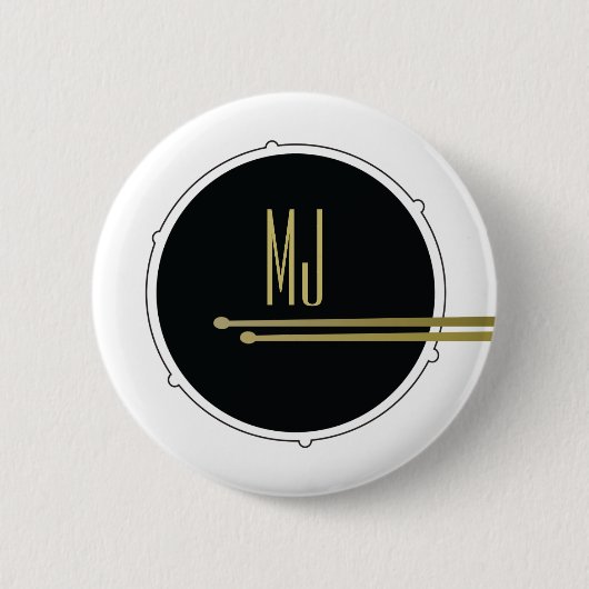 Monogramm für Coole Schwarz-Weiß-Trommeln Button (Vorderseite)