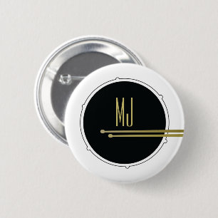 Monogramm für Coole Schwarz-Weiß-Trommeln Button