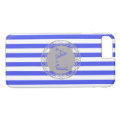 Monogramm für cooles blaues Streifen Case-Mate iPhone Hülle (Rückseite (Horizontal))