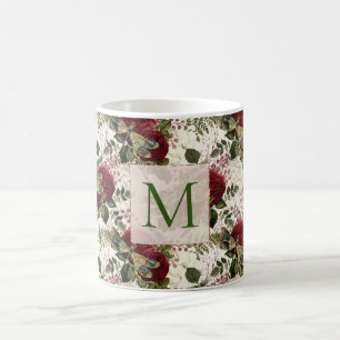 Monogramm für Creme-Dragonfische und Rose Kaffeetasse