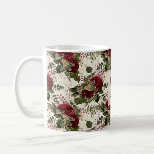 Monogramm für Creme-Dragonfische und Rose Kaffeetasse (Links)