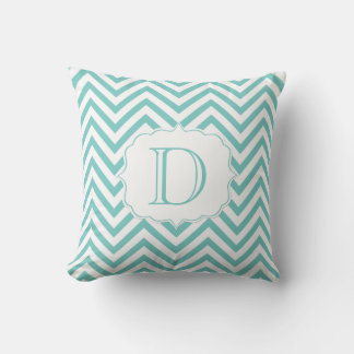 Monogramm für das aquamarine und weiße Zickzack Mu Kissen