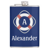 Monogramm für das blaue Nautikleben Flachmann (Vorderseite)