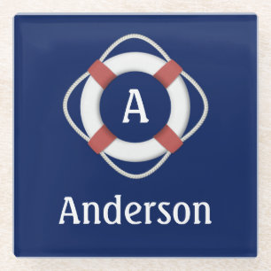 Monogramm für das blaue Nautikleben Glasuntersetzer