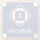 Monogramm für das blaue Nautikleben Glasuntersetzer (Rückseite)