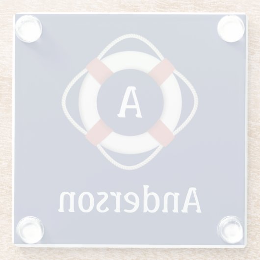 Monogramm für das blaue Nautikleben Glasuntersetzer (Rückseite)
