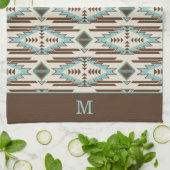 Monogramm für das blaue und braune Aztekastenmuste Geschirrtuch (Gefaltet)