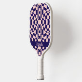Monogramm für das blaue und rosa Wavy-Checkerboard Pickleball Schläger (Links)