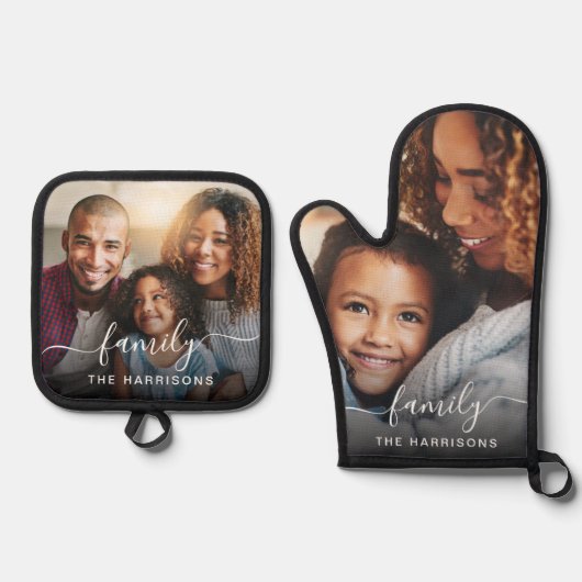 Monogramm für das Foto eines weißen Skripts Ofenhandschuh & Topflappen-Set (Vorderseite)