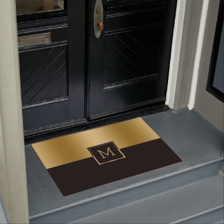 Monogramm für das geometrische Gold- und Schwarz-D Fußmatte