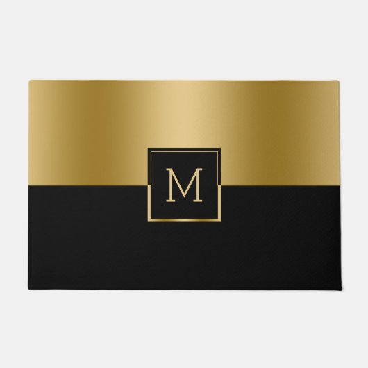 Monogramm für das geometrische Gold- und Schwarz-D Fußmatte (Vorderseite)