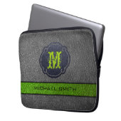 Monogramm für das grüne und das graue Leder Laptopschutzhülle (Vorderseite Links)