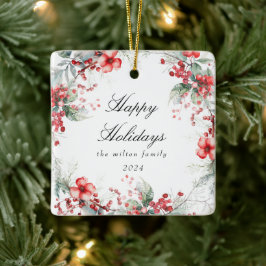 Monogramm für das klassische Holiday Berries-Foto Keramikornament