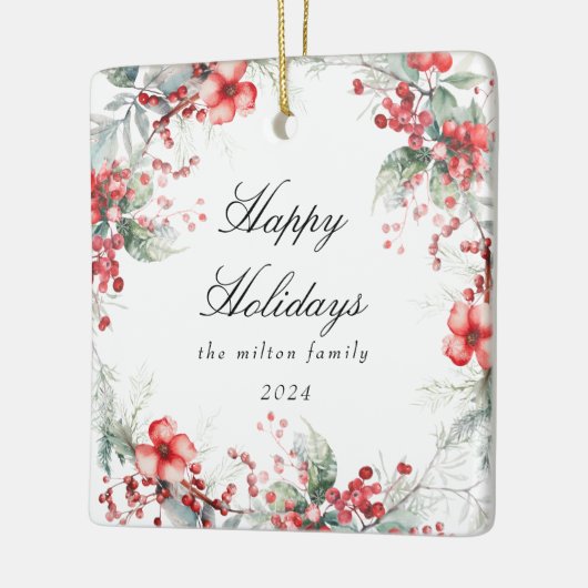 Monogramm für das klassische Holiday Berries-Foto Keramikornament (Links)