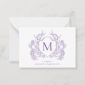 Monogramm für das klassische Violett Wappen Mitteilungskarte (Vorderseite)