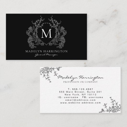 Monogramm für das moderne Schwarzweiß-Wappen Visitenkarte (Vorne/Hinten)