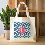 Monogramm für das Muster Hot Pink & Blau Tragetasche<br><div class="desc">Ein kühnes und farbenfrohes Design mit Monogrammen und grafischen Mustern.</div>