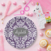 Monogramm für das Muster lila und grau Vintag Pappteller (Party)