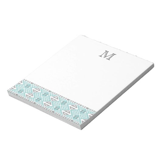 Monogramm für das Muster Minze und Gray Geometric  Notizblock (Rotiert)