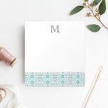 Monogramm für das Muster Minze und Gray Geometric  Notizblock<br><div class="desc">Dress up your day notes and to dos mit diesem schicken Notizblock. Das Design zeichnet sich durch ein modernes Minzaqua und ein graues Stammesmuster am unteren Ende aus, wobei oben ein Single-Anfangsmonogramm zur Koordination der grauen Schrift steht. Brauchen Sie Hilfe bei der Anpassung? Suchen Sie nach einer anderen Farbe? Arbeiten...</div>