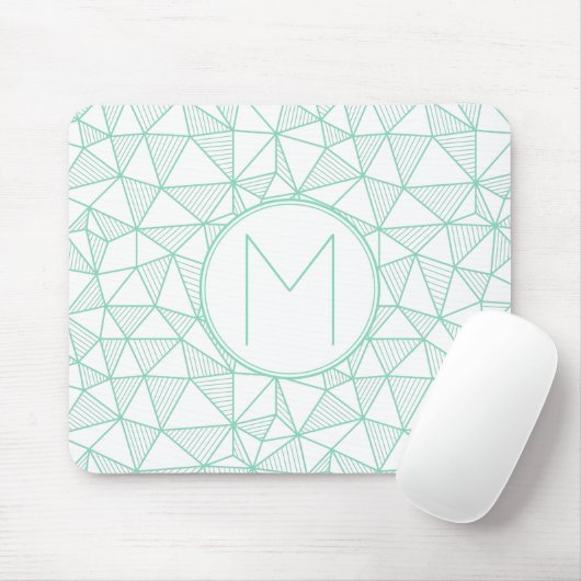 Monogramm für das Muster Minze und Weiß Modernes g Mousepad (Mit Mouse)