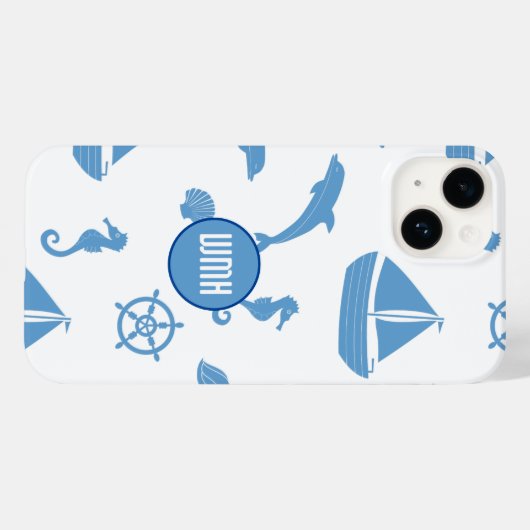 Monogramm für das Nautische Muster Case-Mate iPhone Hülle (Rückseite (Horizontal))