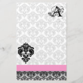 Monogramm für das rosa schwarze Ribbon-Damaskop-Pa Briefpapier (Vorderseite)