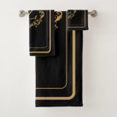 Monogramm für das Schwarze Gold-Border-Design Badhandtuch Set (Insitu)