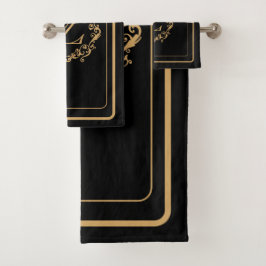 Monogramm für das Schwarze Gold-Border-Design Badhandtuch Set