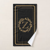 Monogramm für das Schwarze Gold-Border-Design Badhandtuch Set (Handtuch)