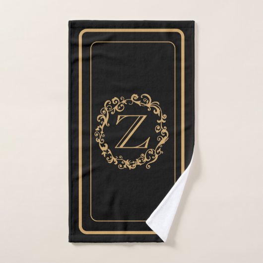 Monogramm für das Schwarze Gold-Border-Design Badhandtuch Set (Handtuch)