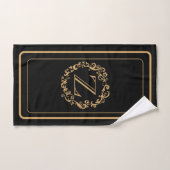 Monogramm für das Schwarze Gold-Border-Design Badhandtuch Set (Handtuch)