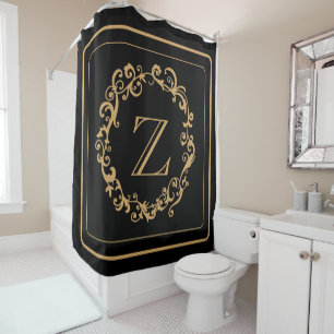 Monogramm für das Schwarze Gold-Border-Design Duschvorhang