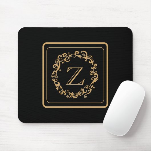 Monogramm für das Schwarze Gold-Border-Design Mousepad (Mit Mouse)
