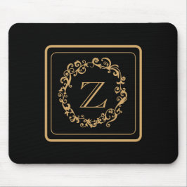 Monogramm für das Schwarze Gold-Border-Design Mousepad