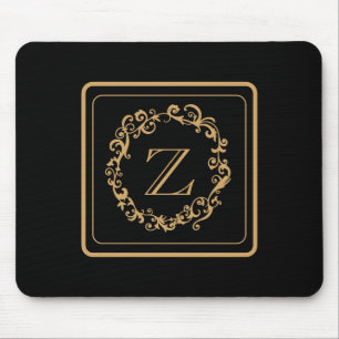 Monogramm für das Schwarze Gold-Border-Design Mousepad