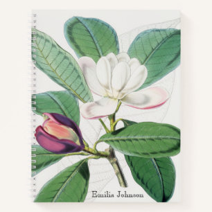 Monogramm für das Weißfarbenmagnolia und das grüne Notizblock