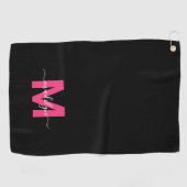 Monogramm für den Anfangsnamen Schwarz-Rosa Golfhandtuch (Horizontal)