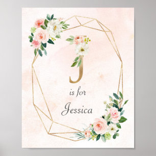 Monogramm für den Baby-Name Gold und Rosa Roses Poster