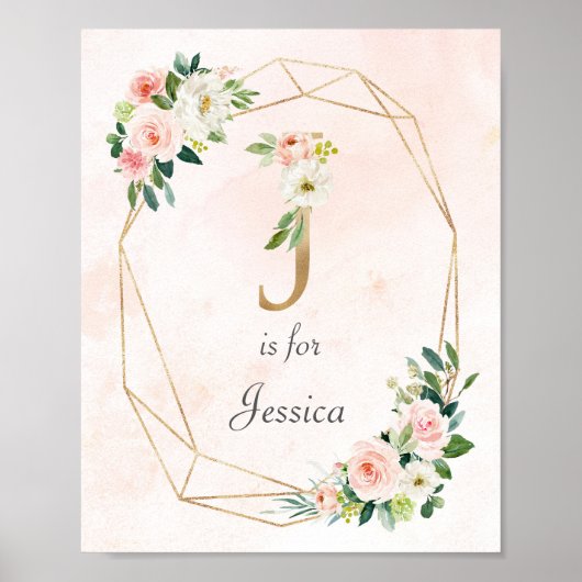 Monogramm für den Baby-Name Gold und Rosa Roses Poster (Vorne)