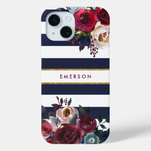 Monogramm für den Boho-Floral-Streifen der Marine  Case-Mate iPhone Hülle