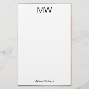 Monogramm für den eleganten weißen Schwarz-Gold-Gr Briefpapier