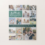 Monogramm für den Familiennamen | 15 FotoCollage Puzzle<br><div class="desc">Dieses einzigartige Puzzle mit 15 quadratischen Fotos, die in einer Rastercollage angeordnet sind, mit anfänglichen Monogrammen, Familiennamen und einem schönen Angebot. Behalt das Angebot so, wie es ist, oder ändere an deiner benutzerdefinierten Beschriftung. Alle Farben können geändert werden, inklusive dem "Grün" Banner, der Ihren Familiennamen und Ihre Monogramme zeigt. Zeigen...</div>