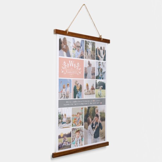Monogramm für den Familiennamen | 15 FotoCollage Wandteppich Mit Holzrahmen (Gewinkelt)
