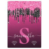 Monogramm für den Glitzer "Hot Pink & Black Drilli Klemmbrett (Rückseite)