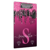 Monogramm für den Glitzer "Hot Pink & Black Drilli Klemmbrett (Rechts)