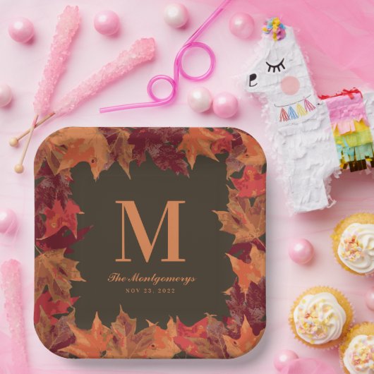 Monogramm für den glorreichen Herbst Pappteller (Party)